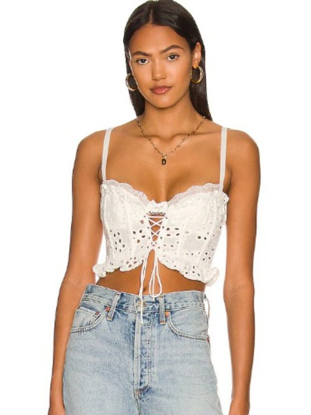 NWOT For Love & Lemons Sadie Corset Crop Top White Sz M
